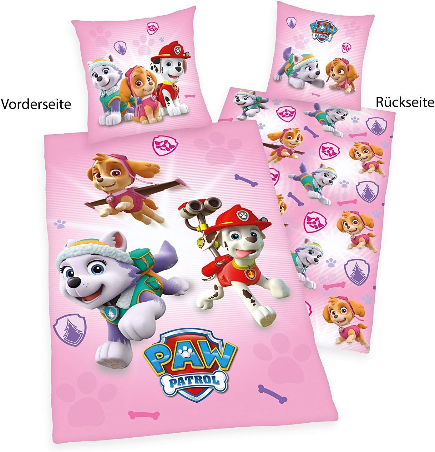 Paw Patrol Bed Linen, Cotton, Pink, 200 x 135 x 0.2 cm