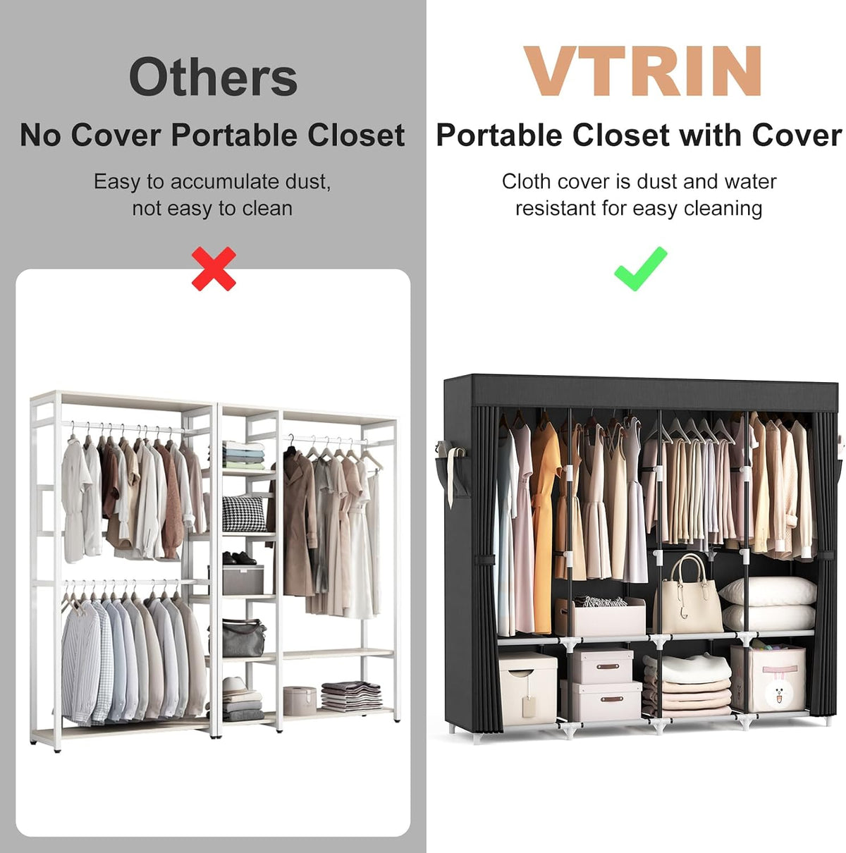 vtrin portable closet for hanging clothes 67 inch on a desk or shelf