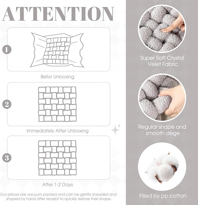 Wenqik 2 Pcs Knot Pillows Square Knotted Plush Throws Soft Accent Pillows - Image 3