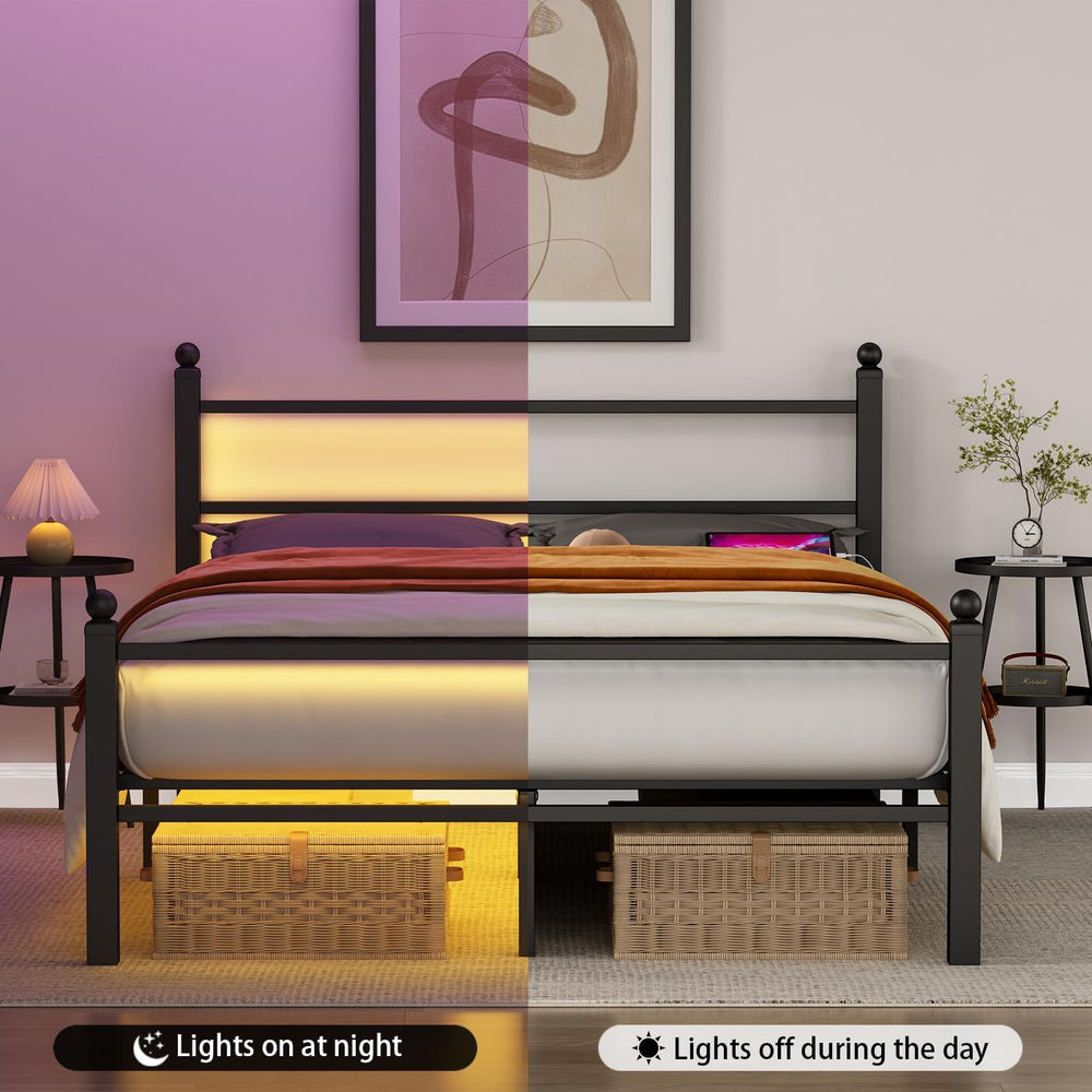 Full Size Bed Frame with Headboard and Footboard,Black Metal Platform Bed Fra...
