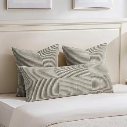 Fancy Homi Set of 2 Neutral Grey Boho Long Lumbar Body Decorative Throw Pillow - Image 2