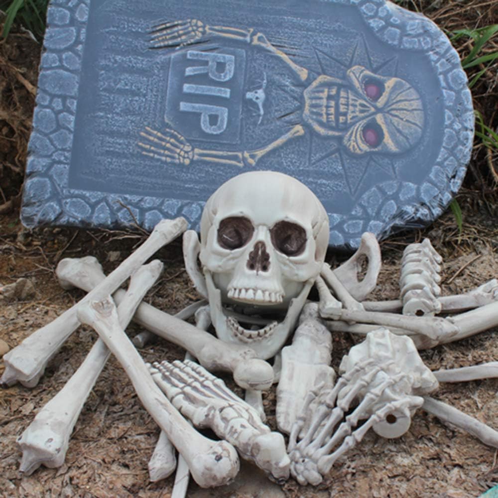 XONOR 28 Pieces Skeleton Bones and Skull for Halloween Decor or Spooky Graveyard Ground Decoration (28PCS)