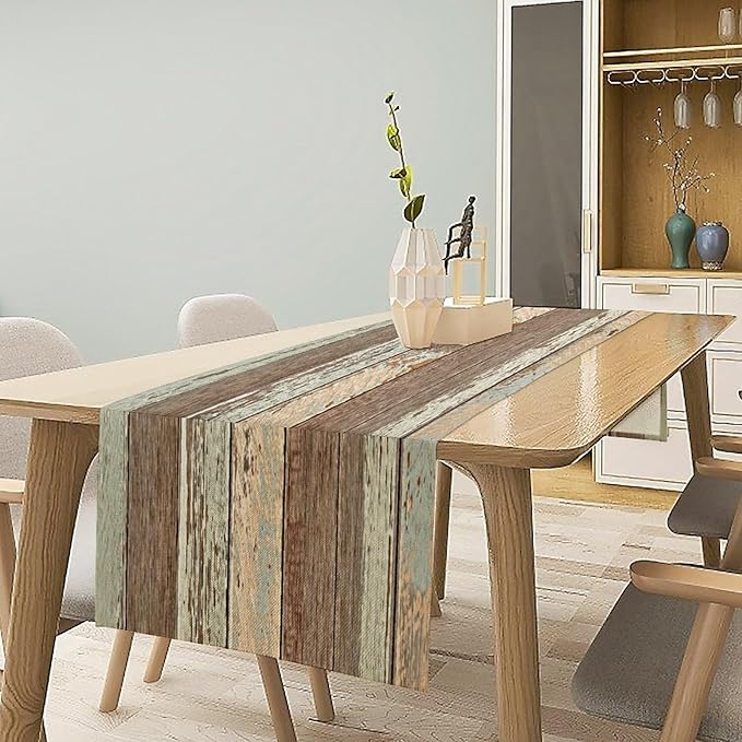 Rustic Wood Table Runner Brown Wooden Blue Wood Plank Board Panel Reducing The - Image 3