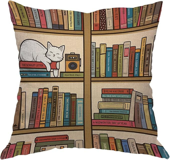Moslion Book Pillows Decorative Throw Pillow Cover Nerd Book Lover Cat Sleeping by Moslion