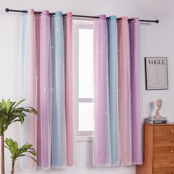 Ombre Rainbow Blackout Curtains by ZHUHAN