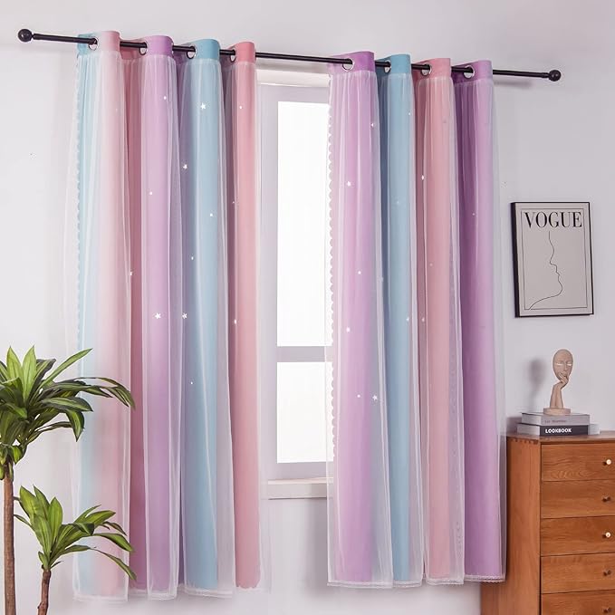 Ombre Rainbow Blackout Curtains by ZHUHAN
