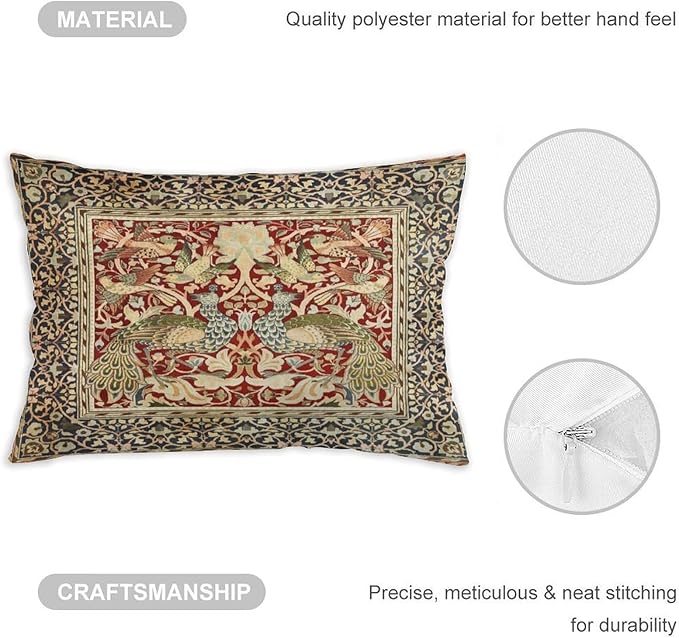 Vintage Peacock Floral William Morris Throw Pillow Covers 12x20 Inch Aesthetic - Image 3