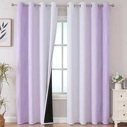 Estelar Textiler Lilac and Greyish White Ombre Blackout Curtains 90 Inch Length by ESTELARTEXTILER