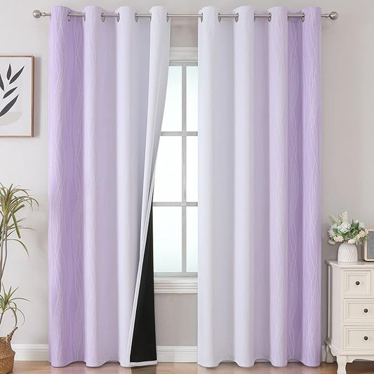 Estelar Textiler Lilac and Greyish White Ombre Blackout Curtains 102 Inches by ESTELARTEXTILER