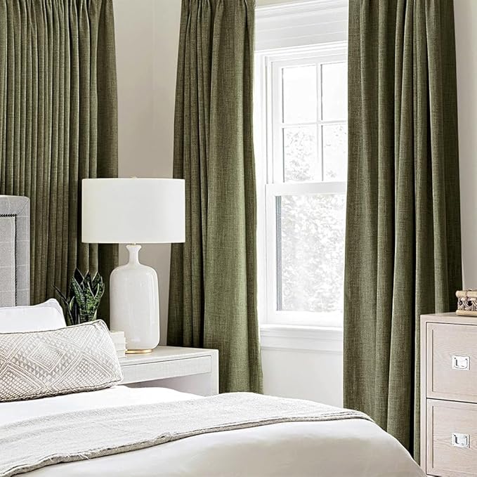 MIULEE Linen Texture Curtains for Bedroom Solid 100% Blackout Thermal Insulated - Image 2