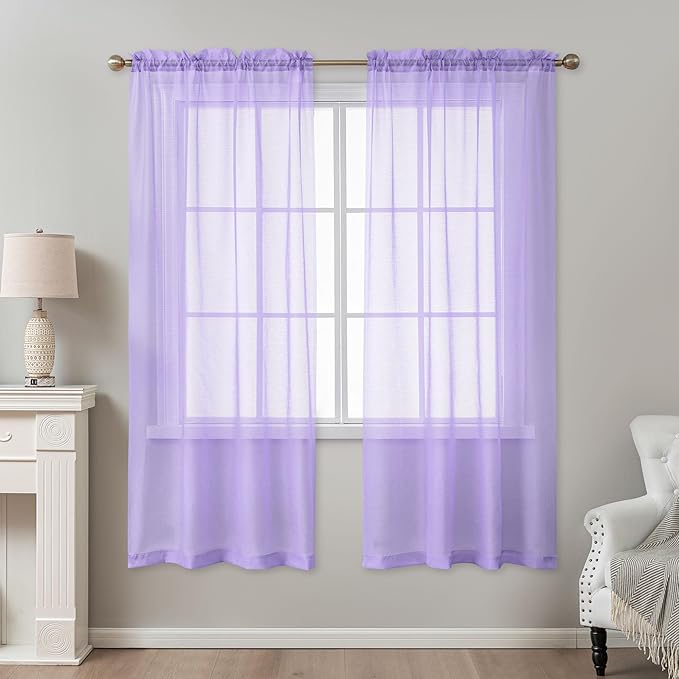 Purple Sheer Curtains 72 Inches Long, Privacy Semi Sheer Curtains - Image 2