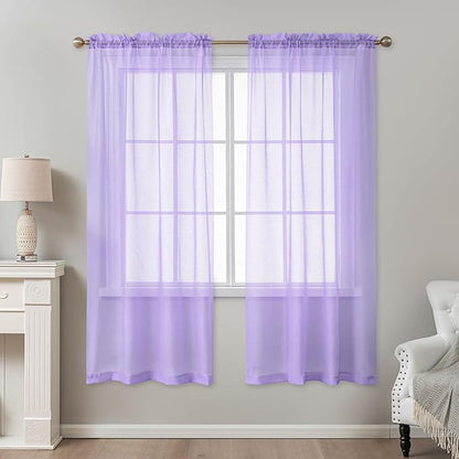 Purple Sheer Curtains 72 Inches Long, Privacy Semi Sheer Curtains - Image 2