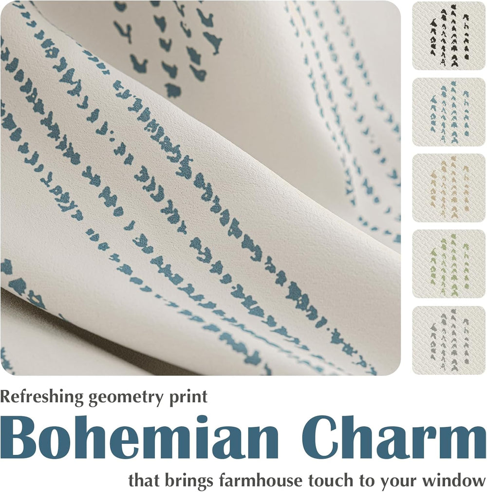 100% Blackout Blue Boho Curtains, 84 Inches, 2 Panels for Bedroom