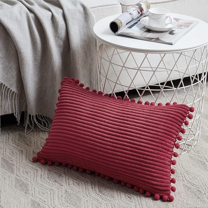 Fancy Homi 2 Packs Burgundy Lumar Decorative Throw Pillow Covers 14x24 Inch - Image 2