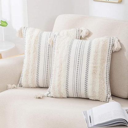 decorUhome Decorative Boho Throw Pillow Covers 20x20 Set of 2, Accent Neutral by decorUhome