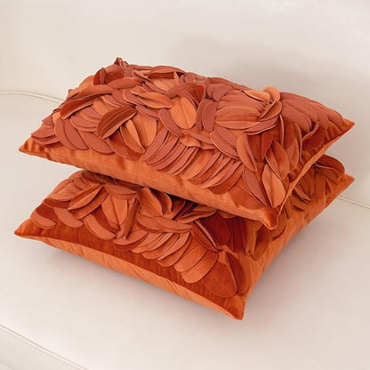 Alerfa 3D Leaves Handmade Throw Pillow Cover Decorative Floral Velvet - Image 3