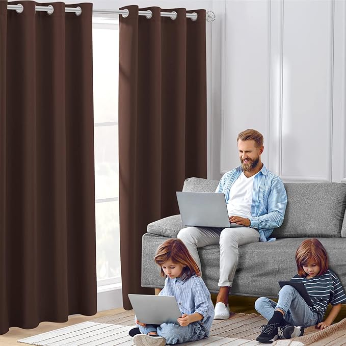 HOMEIDEAS Chocolate Brown Blackout Curtains, Room Darkening Soundproof Thermal - Image 2