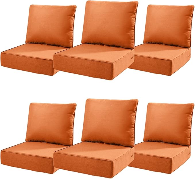 6" Thick Outdoor Cushions 22x24x6, 6-Set Deep Seat Patio Cushions by Pugire
