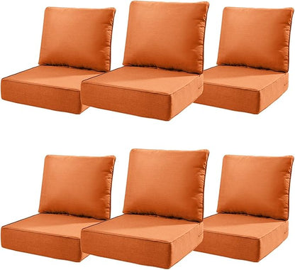 6" Thick Outdoor Cushions 22x24x6, 6-Set Deep Seat Patio Cushions by Pugire