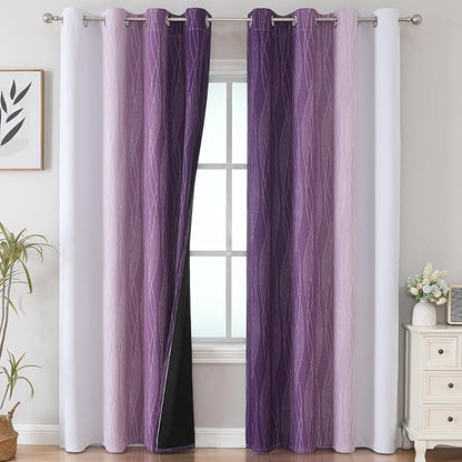 Estelar Textiler Purple and Grayish White Blackout Curtains 108 Inches Long - Image 2