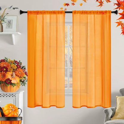 Sheer Curtains 54 Inches Long 2 Panels, Rod Pocket Short Curtain - Image 9