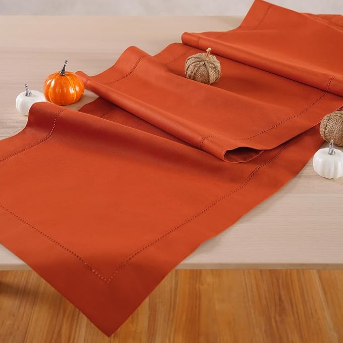 Home Ekaa Pumpkin Table Runner 36 Inch–Cotton Linen Hemstitch Farmhouse Table - Image 2