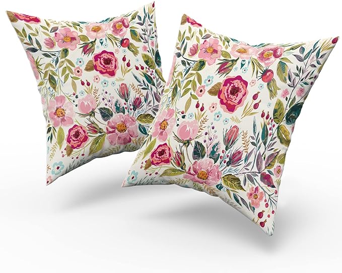 Spring Summer Flower Throw Pillow Covers 24x24 Inch Watercolor Peony Pillowcase - Image 2