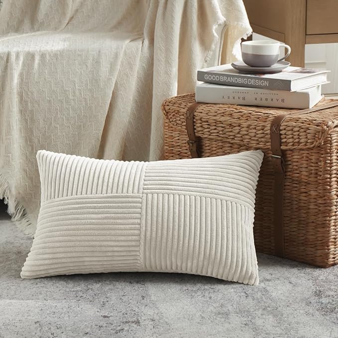 Fancy Homi 2 Packs Cream Lumbar Decorative Throw Pillow Covers 14x24 Inch - Image 2