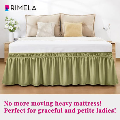 RIMELA Sage Green Bed Skirt Full Size 15 Inch Drop, Elastic Bed Skirting - Image 2