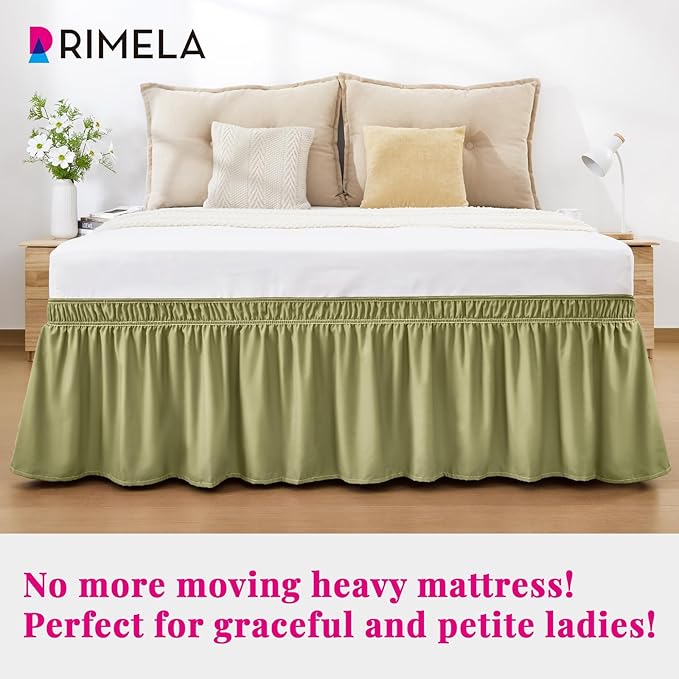 RIMELA Sage Green Bed Skirt King Size 15 Inch Drop, Elastic Bed Skirting - Image 2