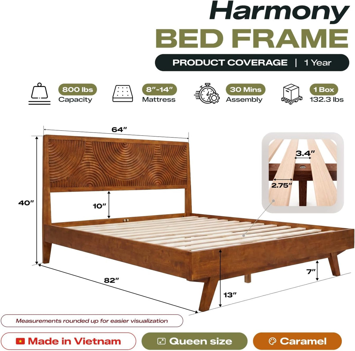 acacia harmony queen solid wood platform bed frame shown in use