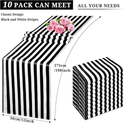 10 Pack Striped Table Runner Polyester Table Decor Classic Black and White - Image 4