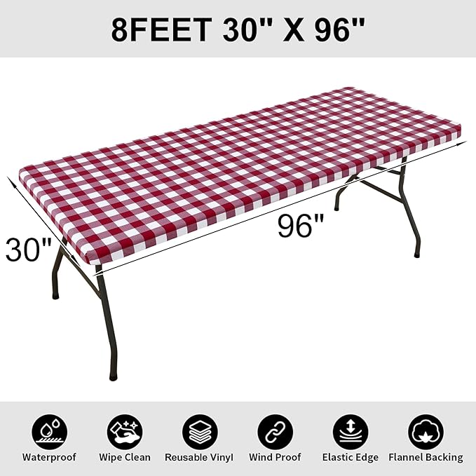 Smiry Rectangle Picnic Table Cloth, Elastic Waterproof Fitted Vinyl Tablecloths - Image 7