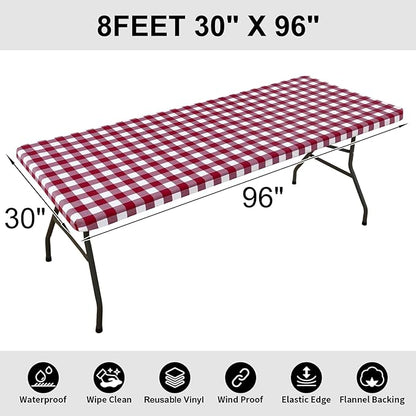 Smiry Rectangle Picnic Table Cloth, Elastic Waterproof Fitted Vinyl Tablecloths - Image 7