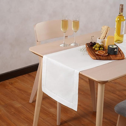 Home Ekaa White Table Runner 72 Inch – Cotton Linen Hemstitch Farmhouse Table by HomeEkaa