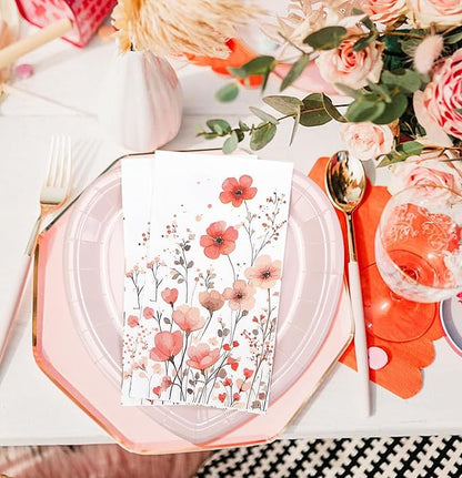 HEIPINIUYE 50 Pieces 3-ply Spring Floral Paper Napkins Red Flower Guest Napkins - Image 4