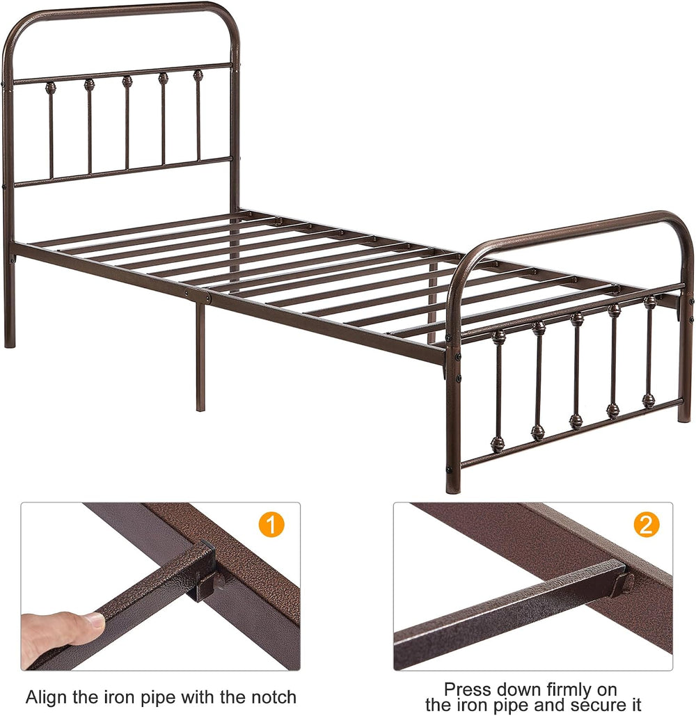 VECELO Twin Size Victorian Style Metal Bed Frame with Headboard Classic Metal...