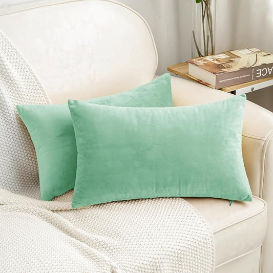 HWY 50 Aqua Green Velvet Rectangular Throw Pillow Covers 12x20 Inch by HWY50