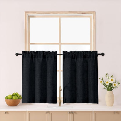 Gwine Black Kitchen Curtains 24 Inch Length 2 Panels, Light Filtering Textured by Gwine