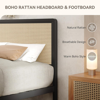 immerstable rattan full size bed frame with headboard, close-up detail