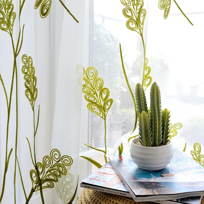 Melodieux Wheat Embroidery Sheer Curtain Extra Wide - Image 2