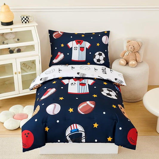 PERFEMET Sports Bedding Set Twin Size 4 Pcs Reversible Ball Sport Theme by PERFEMET