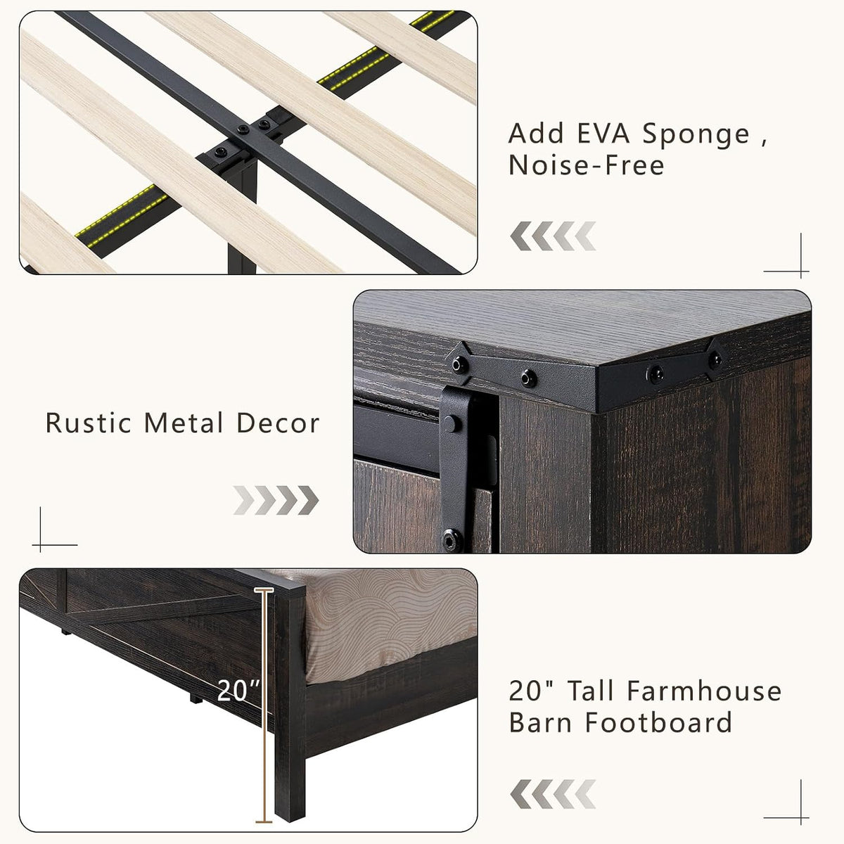luxoak full size farmhouse platform bed with storage, package contents