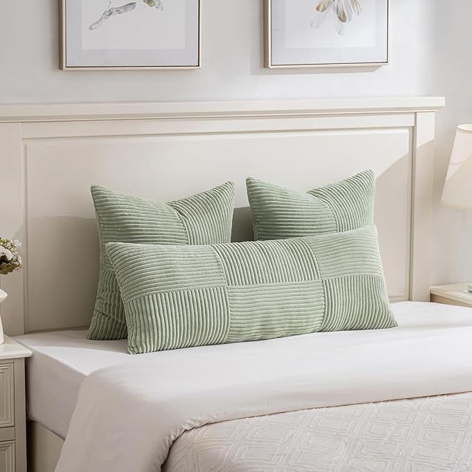 Fancy Homi Set of 2 Sage Green Boho Long Lumbar Body Decorative Throw Pillow - Image 2