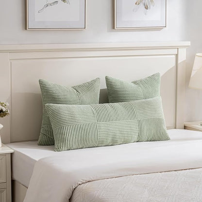 Fancy Homi Set of 2 Sage Green Boho Long Lumbar Body Decorative Throw Pillow - Image 2