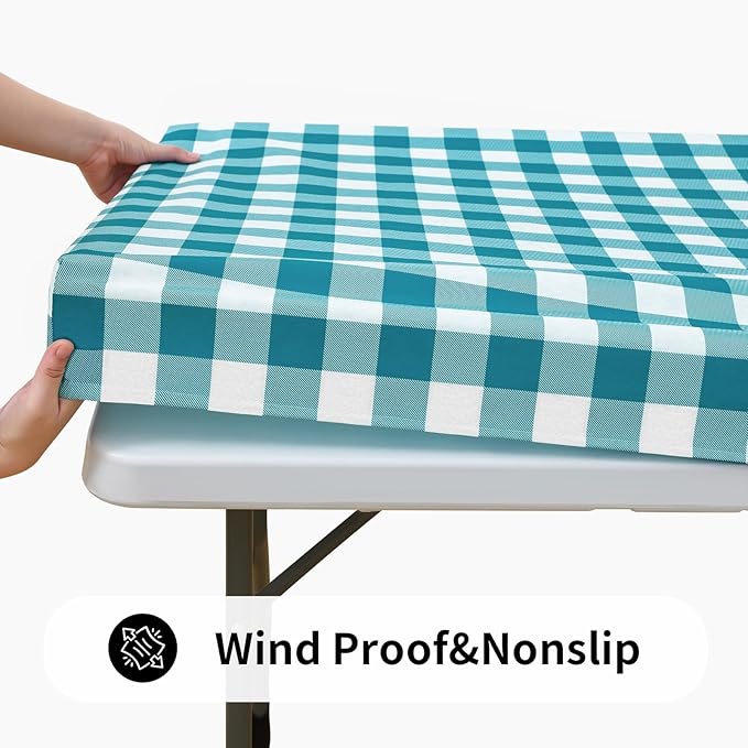 Smiry Rectangle Picnic Table Cloth, Elastic Waterproof Fitted Vinyl Tablecloths - Image 2