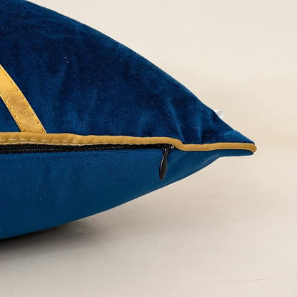 Alerfa 12 x 20 Inch Navy Blue Beige Gold Leather Patchwork Velvet & Polyester - Image 6