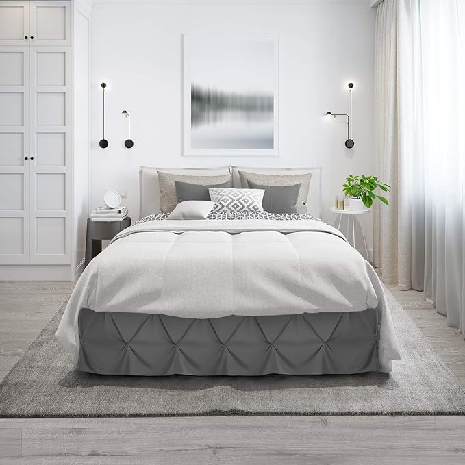 Nestl Grey Bed Skirt Twin Size, Pinch Pleat Twin Bed Skirt, Hotel Quality Grey - Image 9