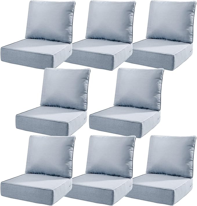 6" Thick Outdoor Cushions 22x24x6, 8-Set Deep Seat Patio Cushions by Pugire