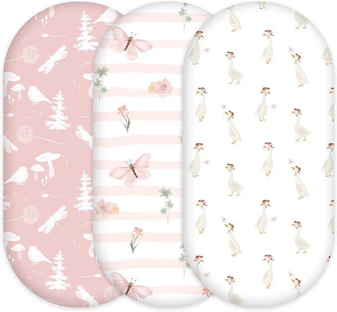 3-Pack Organic Bassinet Sheets for Girls Stretch, Soft Cozy Fitted Bassinet by CivaruaKids